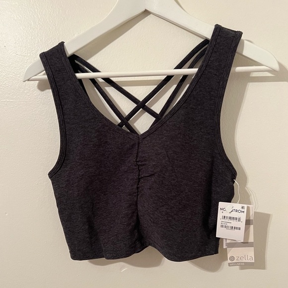 NEW ZELLA Charcoal Gray Strappy Sports Bra size Small - Picture 1 of 5